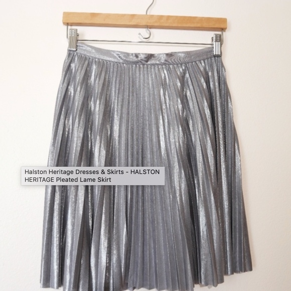 HALSTON Heritage Pleated Silver Lame Skirt Sz 2 - Picture 3 of 4